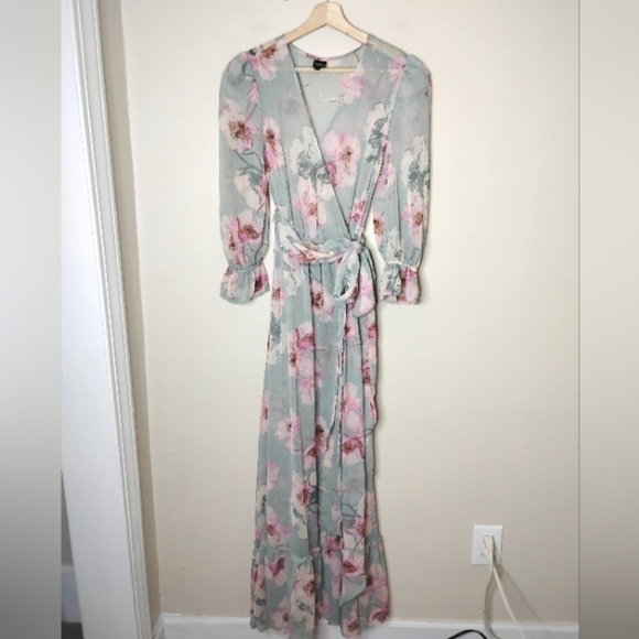 Express Sheer Floral Wrap Duster Maxi Kimono Size S/M Romantic Boho Layering - Picture 6 of 12